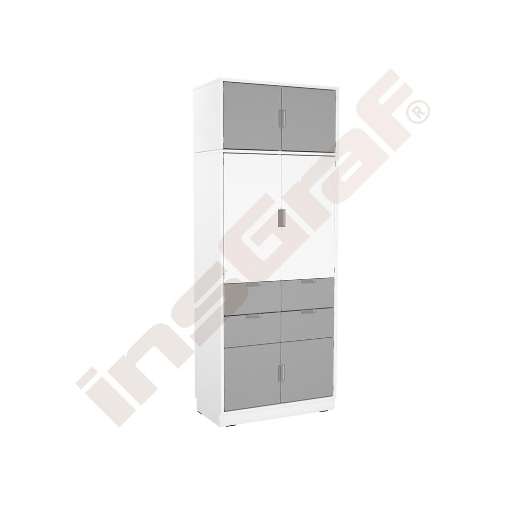 
Hochschrank, mit Mittelwand, H 201, mit 4 Schubladen und Türen, weiß - weiß/grau (Quadro 248W-180°)
