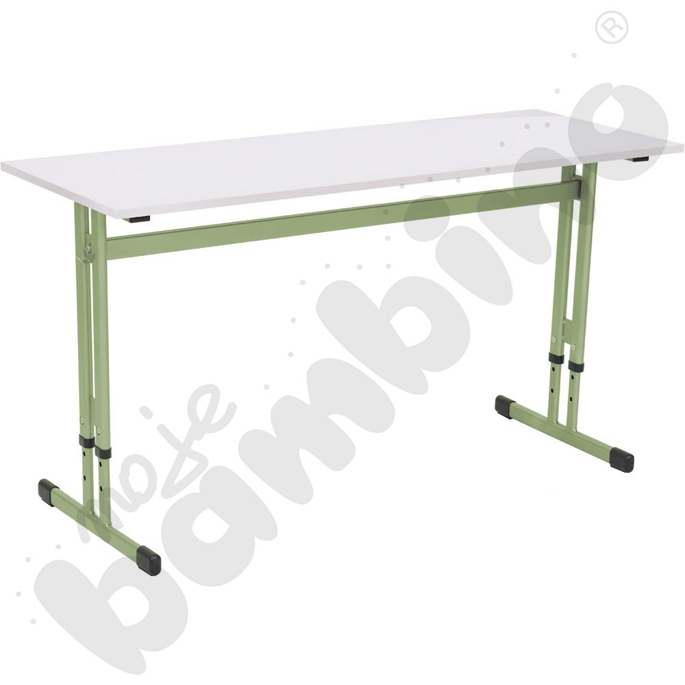 Stół IN-R 130x50 rozm. 3-7, 2-os., stelaż oliwkowy, blat biały, obrzeże ABS, narożniki proste