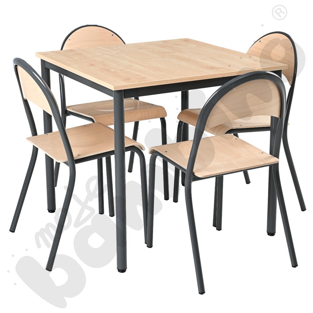 Stół Mila 80x80, klon 375 z krzesłami P, rozm. 6, antracytowe