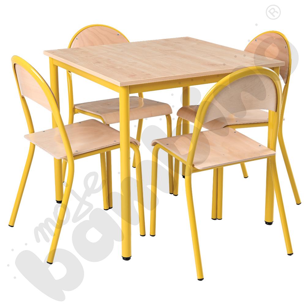 Stół Mila 4-os, klon 375 z krzesłami P, rozm. 6, musztardowy