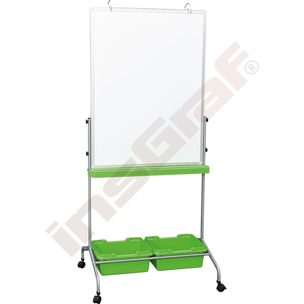 Mobilná, magnetická, nasucho stierateľná tabuľa 75 x 100 cm - zelené úložné boxy