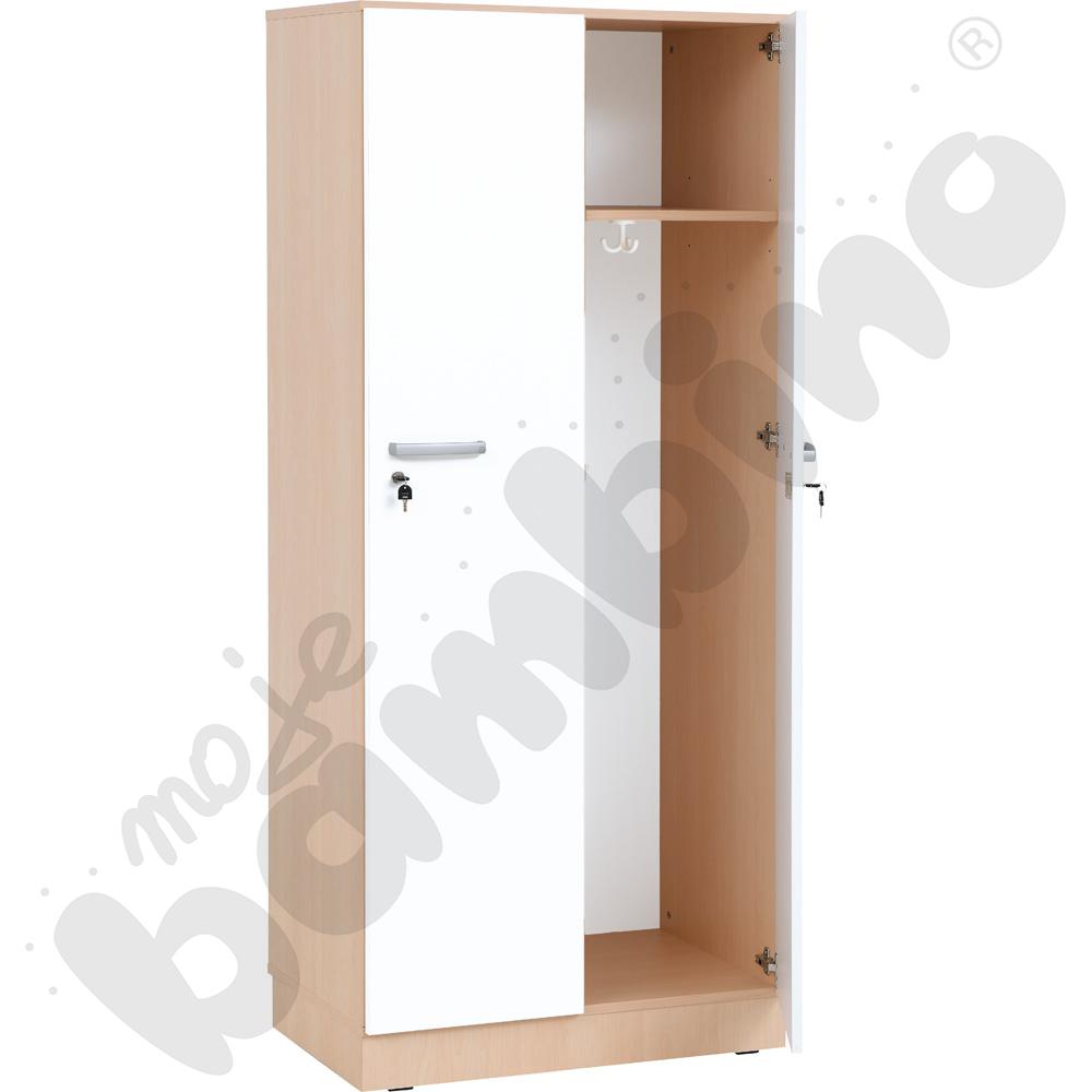 Szafa ubraniowa Grande niska 2 os., gł. 49,8 - skrzynia klon jasny i białe drzwi