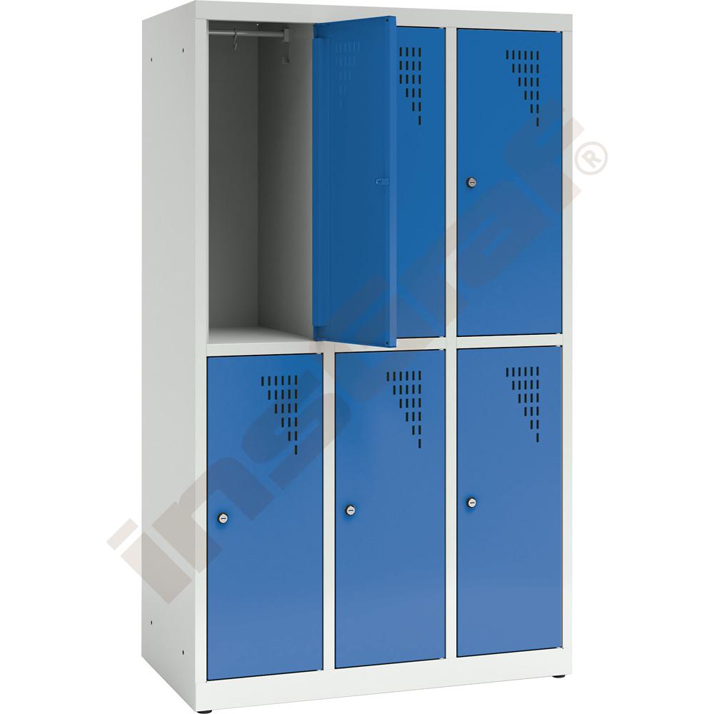 Šatní skříňka se 6 předěly, 150 cm - dvířka modrá 
