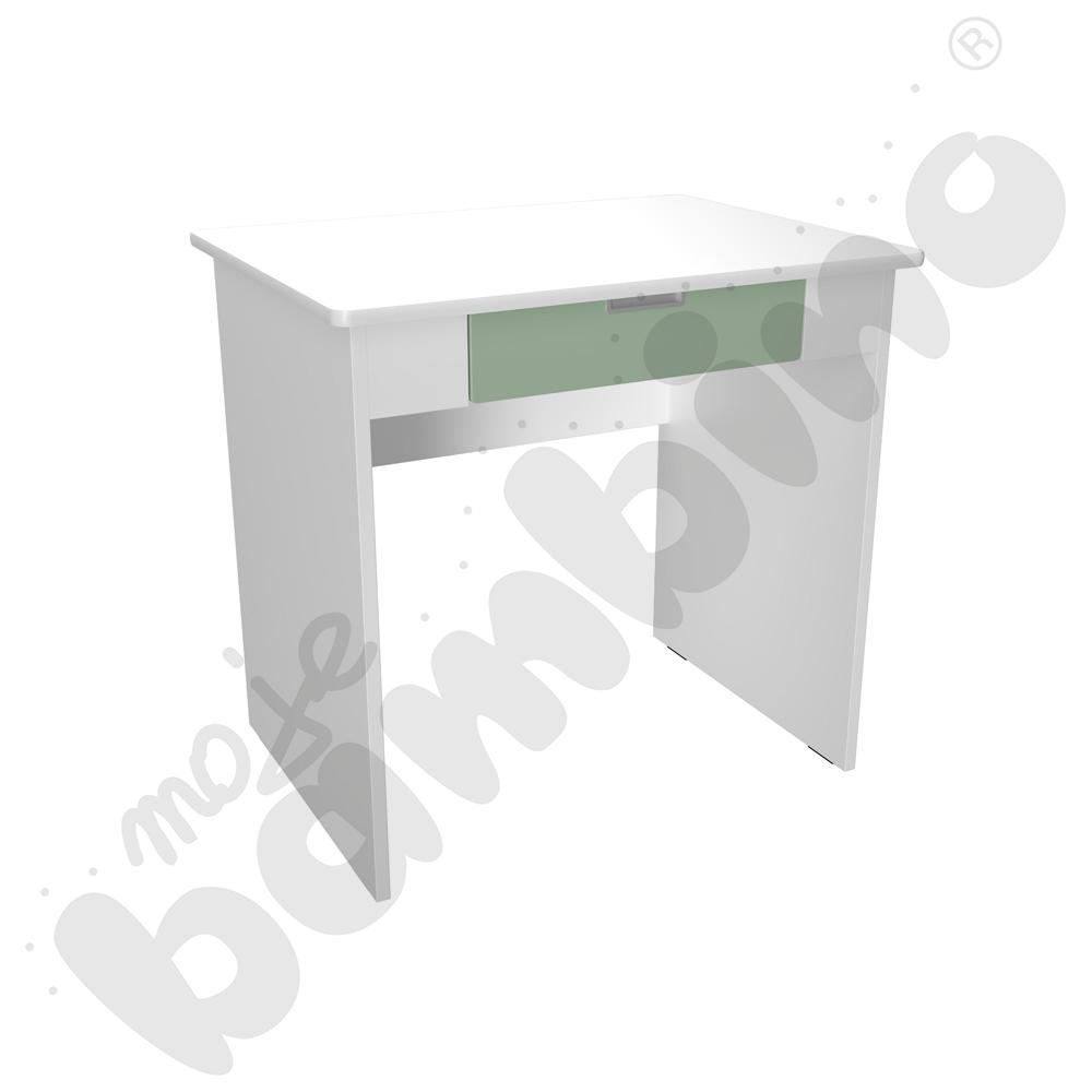 Quadro - biurko z szeroką szufladą - oliwkowe, w białej skrzyni