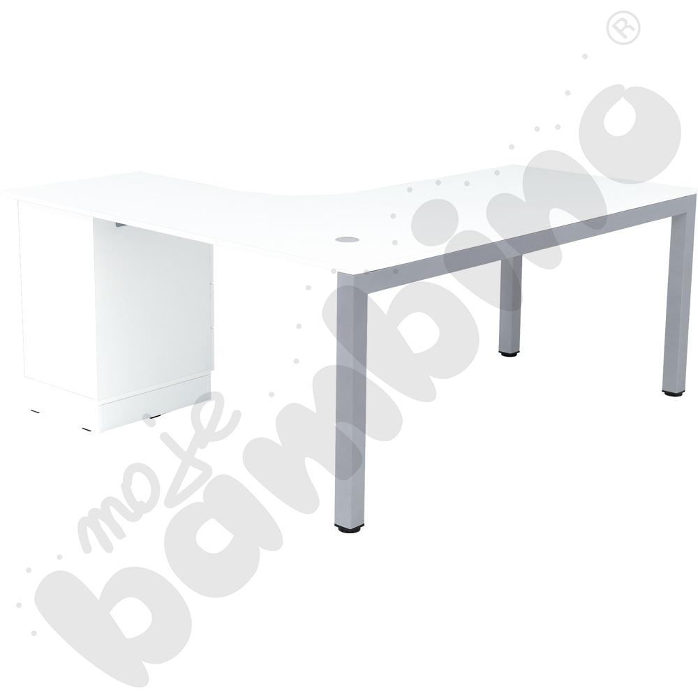 Biurko Grande narożne prawe z metalową nogą, białe