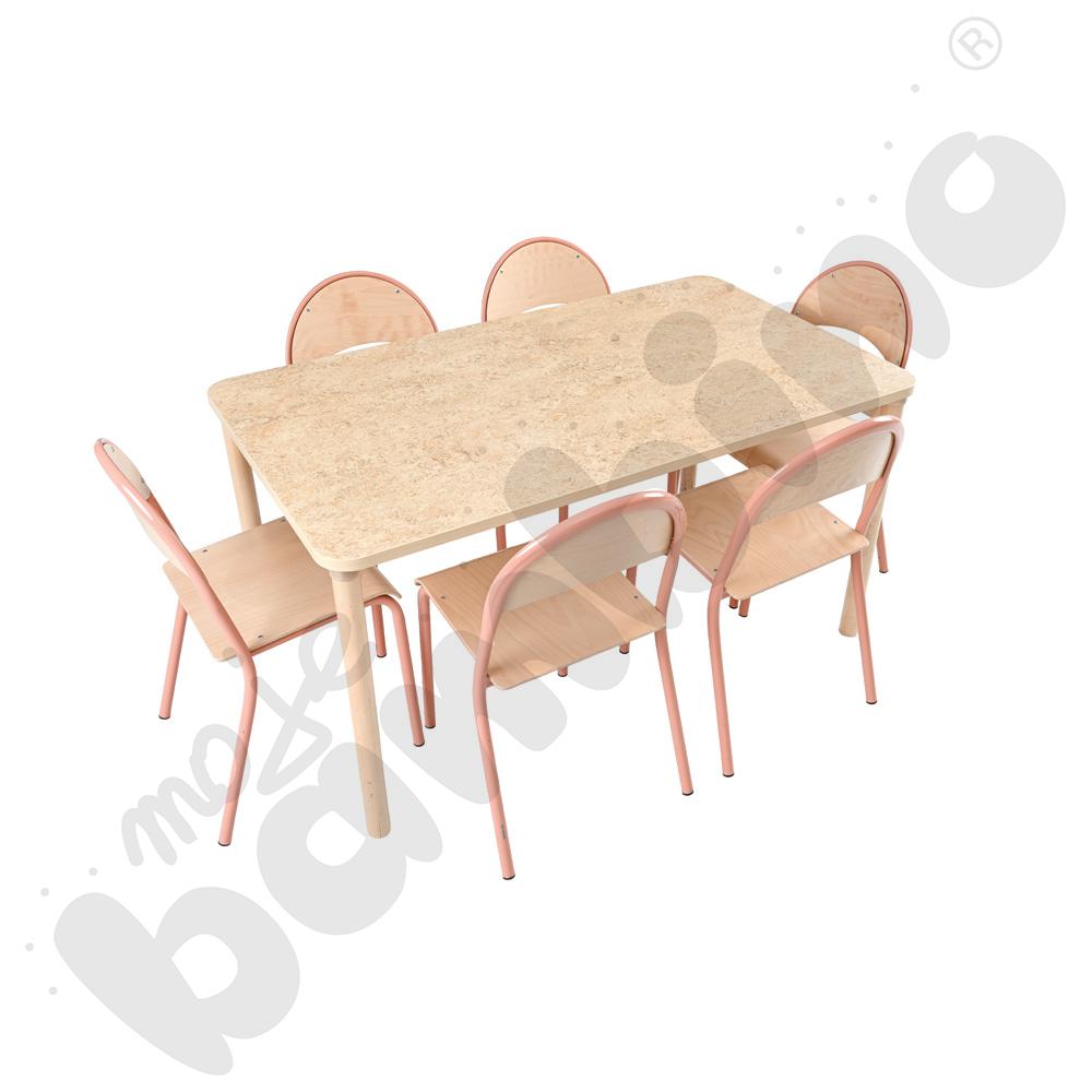 Cichy stół Marcus 140 x 80 beżowy z 6 krzesłami P łososiowymi, rozm. 5