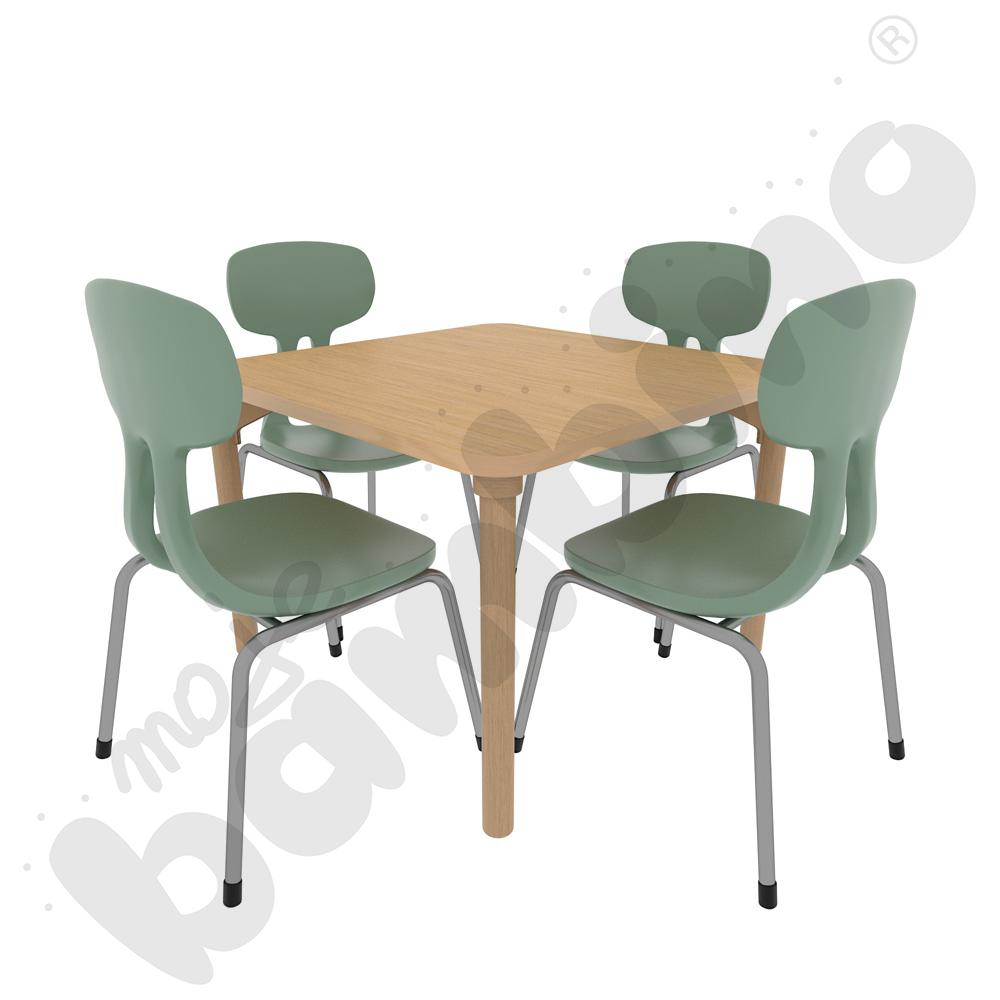 Stół Marcus 80 x 80 klon HPL z 4 krzesłami Colores oliwkowymi, rozm. 4