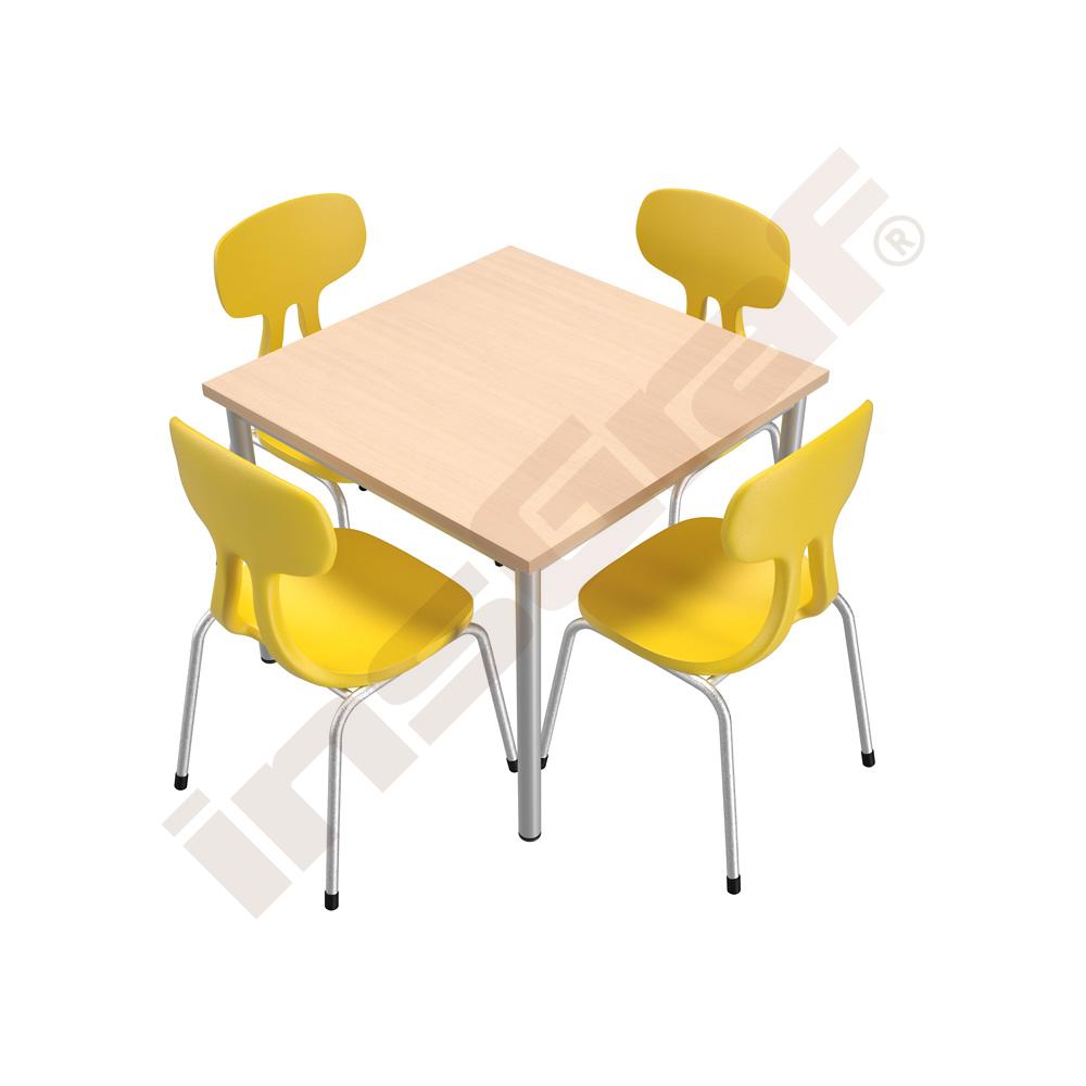 Stôl Mila 80 x 80 javor so 4 žltými stoličkami Colores, veľ. 4