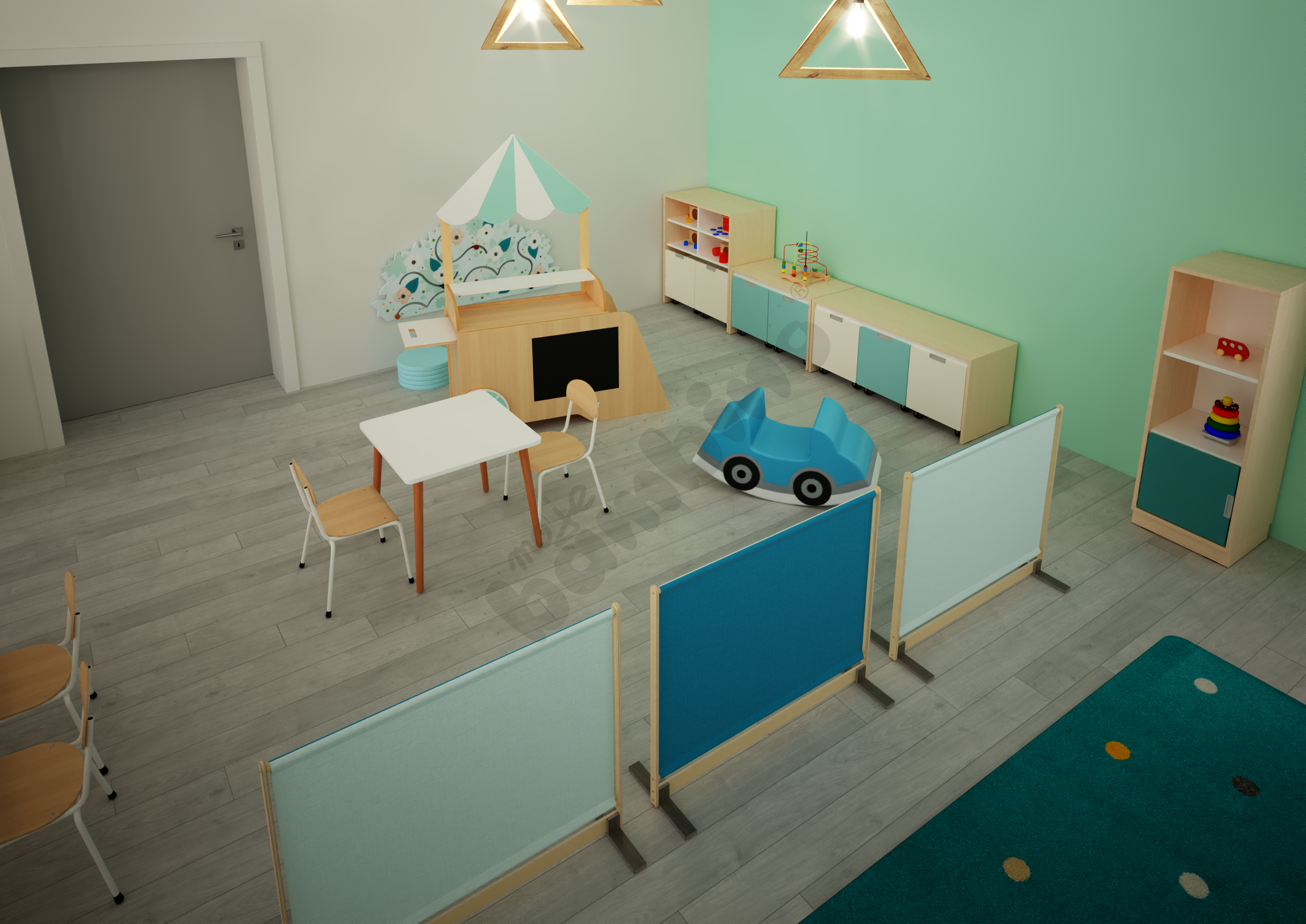  Sala przedszkolna Quadro w odcieniach turkusowych