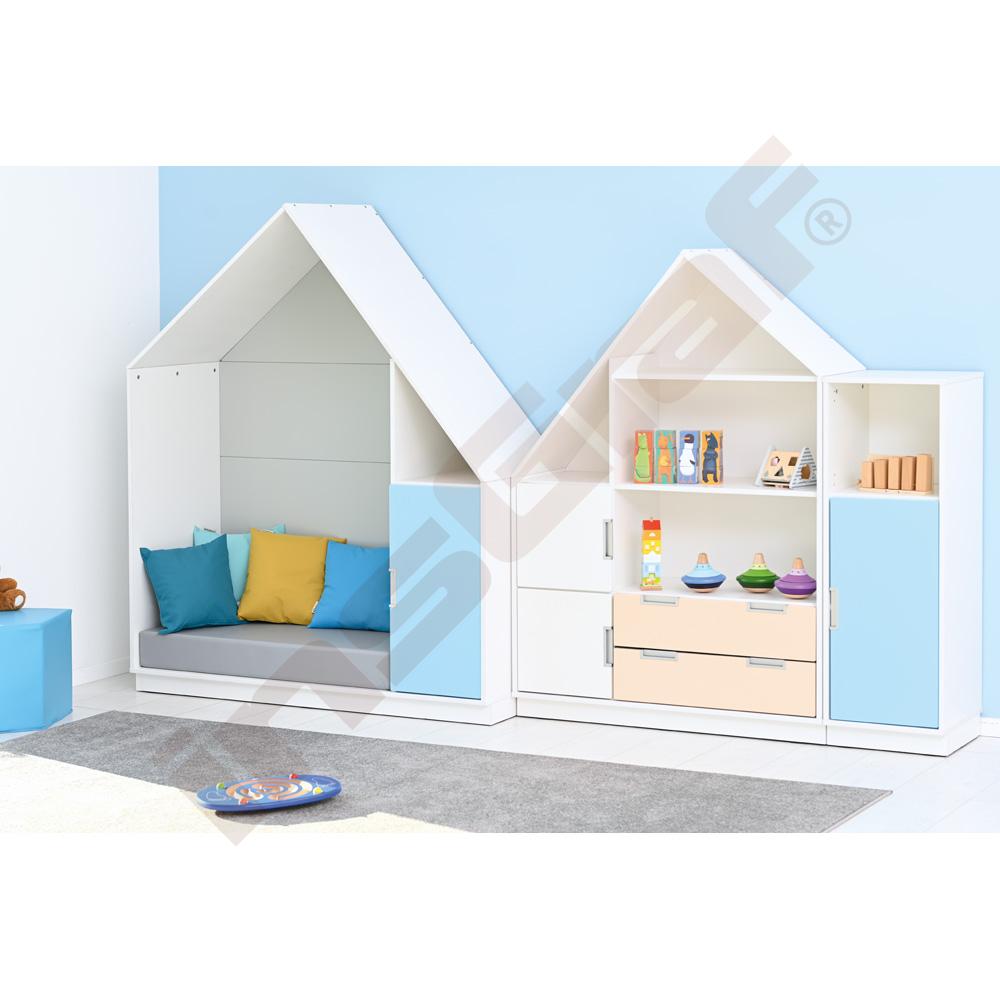 Quadro - skříňka-domeček se 3 policemi, k doplnění 4 širokými zásuvkami, korpus bílý